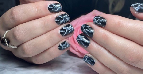 Appealing Womens Black And White Marble Nails