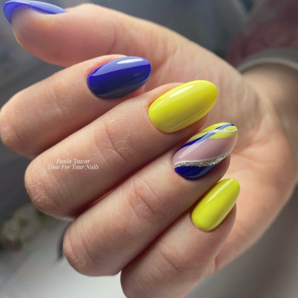 Appealing Womens Blue And Yellow Nails