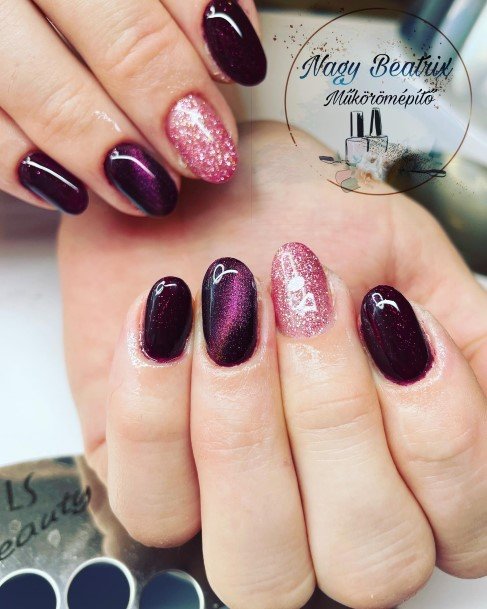 Appealing Womens Burgundy And Black Nails