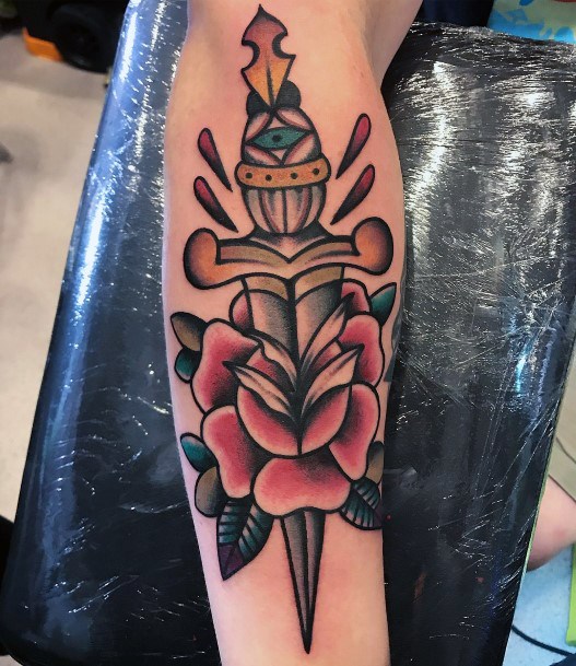 Appealing Womens Dagger Rose Tattoos