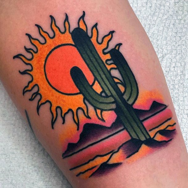 Appealing Womens Desert Tattoos Cactus Sun