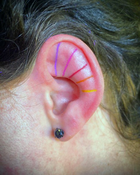 Appealing Womens Ear Tattoos Lines Color Ink