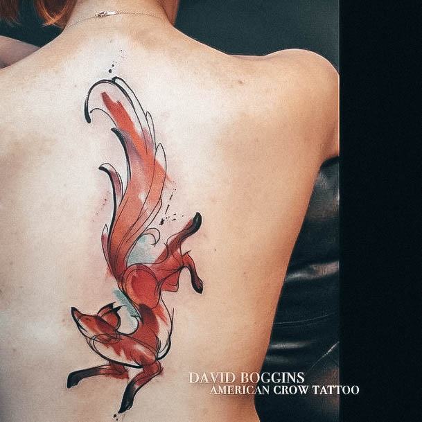 Appealing Womens Fox Tattoos Watercolor Full Back