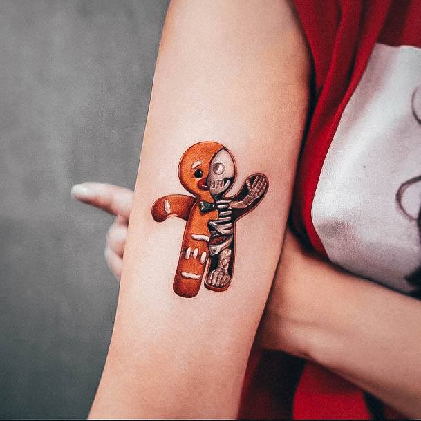 Appealing Womens Gingerbread Man Tattoos Skeleton 3d Forearm