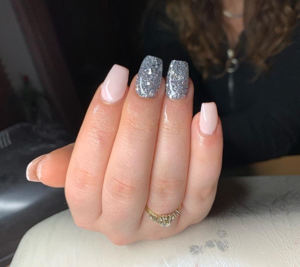 Appealing Womens Grey With Glitter Nails