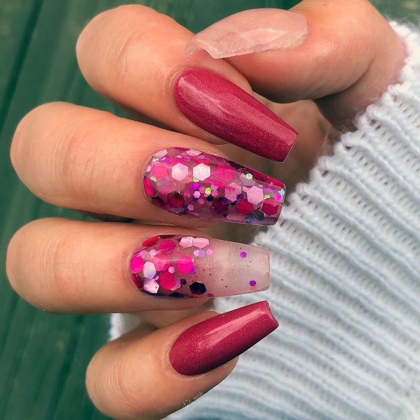 Appealing Womens Maroon And Pink Nails