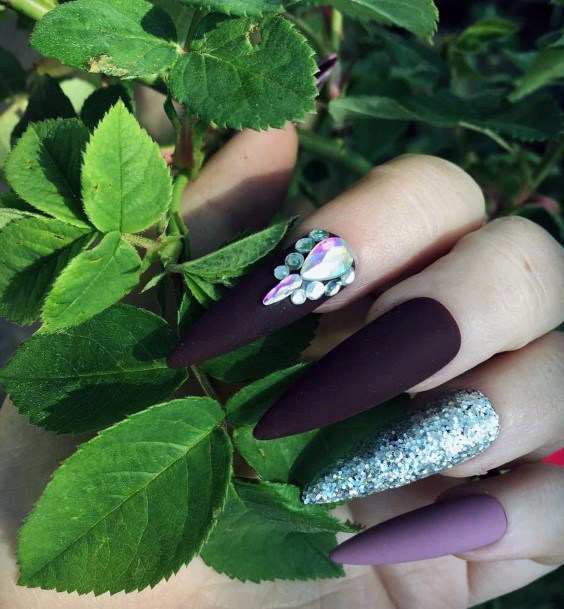 Appealing Womens Maroon And Silver Nails