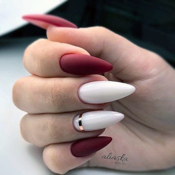 Appealing Womens Maroon White Nails