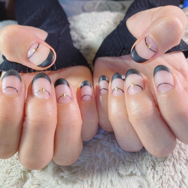 Appealing Womens Matte Black And Gold Nails