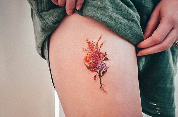 Appealing Womens Meaningful Tattoos Flowers Thigh