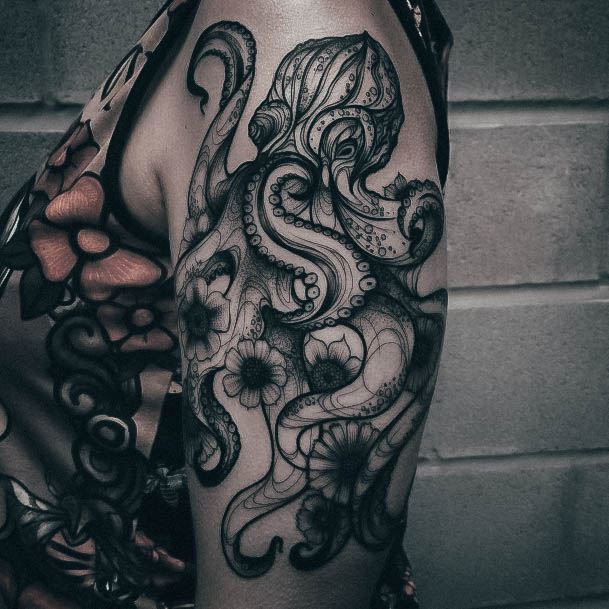 Appealing Womens Octopus Tattoos Shaded Arm