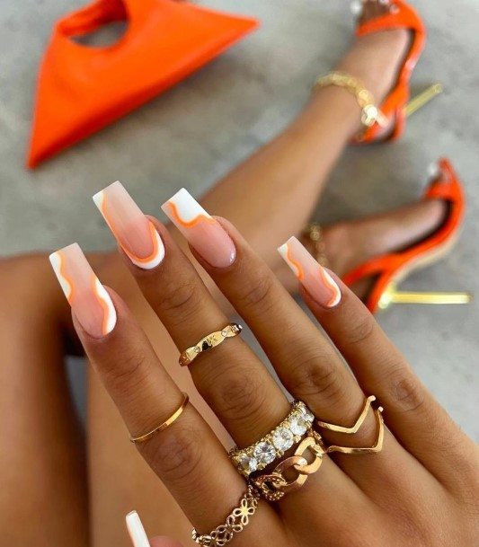 Appealing Womens Orange And White Nails
