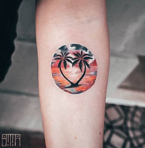 Appealing Womens Palm Tree Tattoos Circle