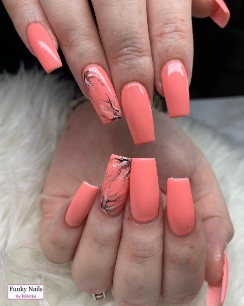 Appealing Womens Peach With Glitter Nails