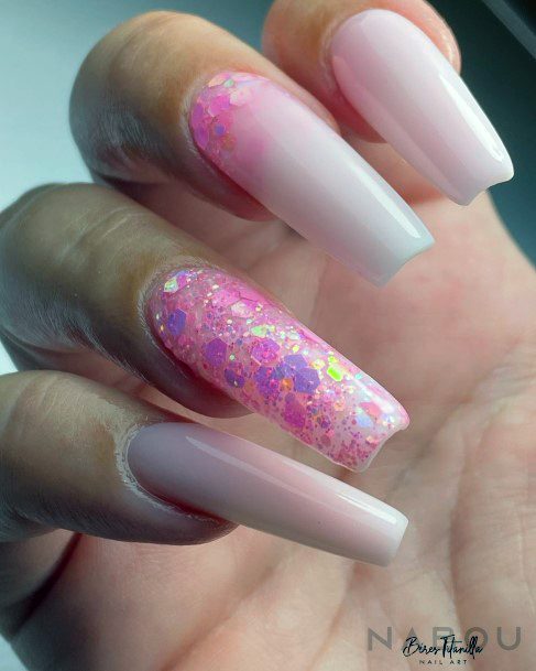 Appealing Womens Pink Ombre With Glitter Nails