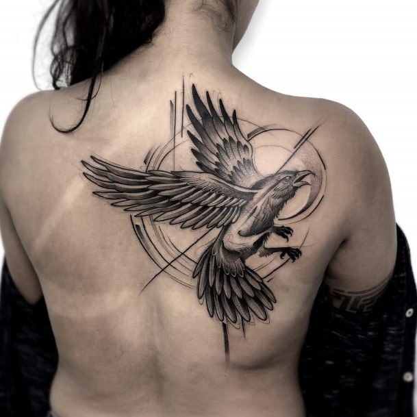 Appealing Womens Raven Tattoos Shoulder Blade Back