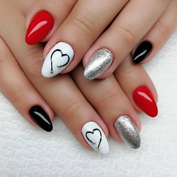 Appealing Womens Red And Silver Nails