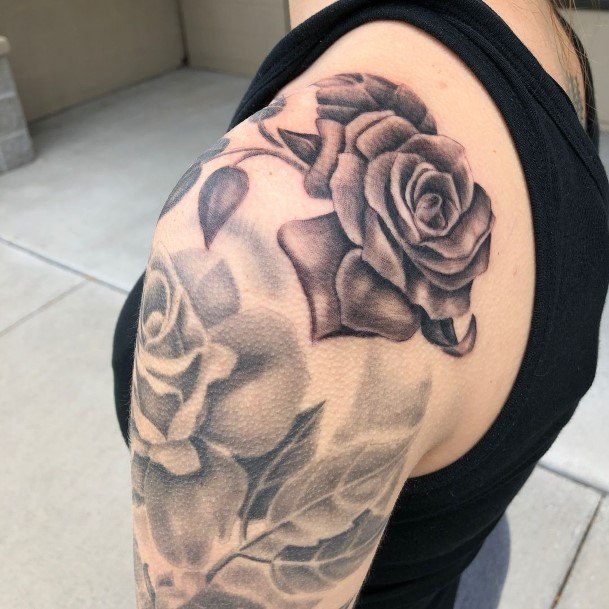 Appealing Womens Rose Shoulder Tattoos