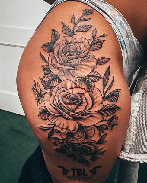 Appealing Womens Rose Thigh Tattoos