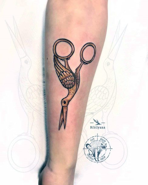 Tattoo uploaded by LeeLee Owens  Stork scissors tag name birth  announcement  Tattoodo