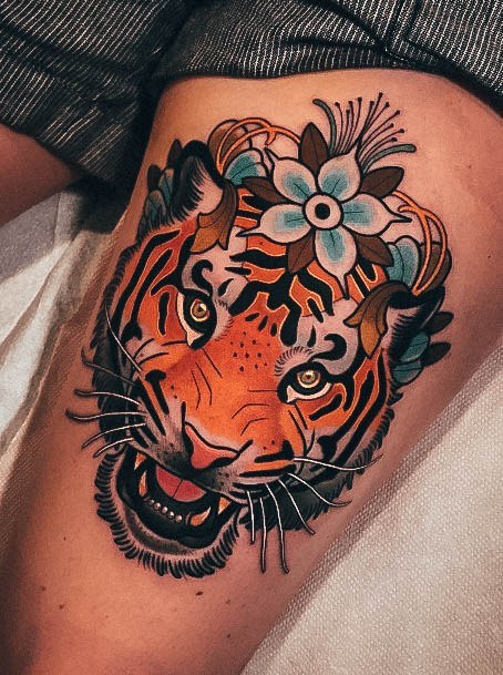 Appealing Womens Tiger Tattoos Thigh