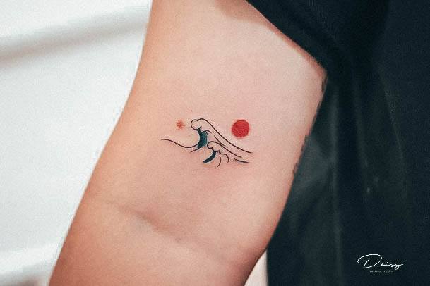 Appealing Womens Tiny Tattoos Wave Arm