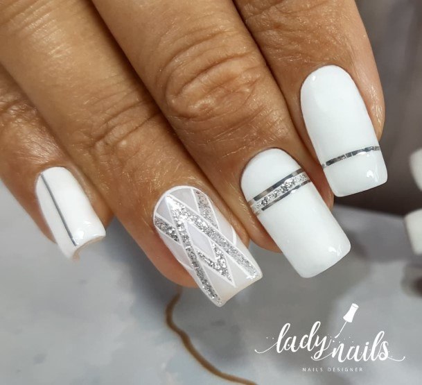 Appealing Womens White And Silver Nails