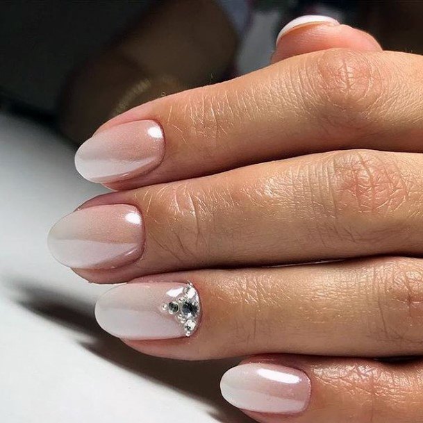 Appealing Womens White With Rhinestones Nails