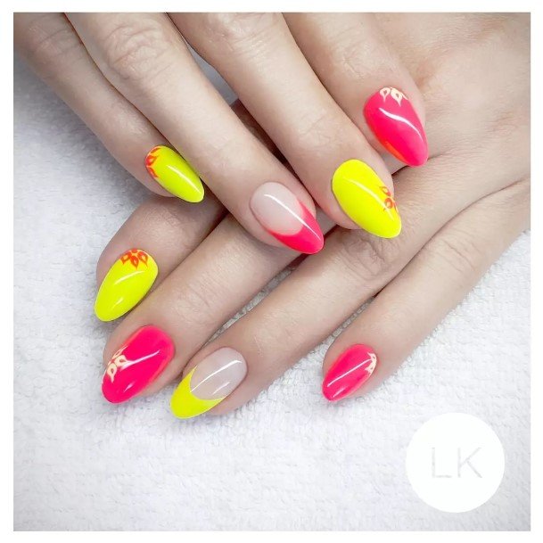 Appealing Womens Yellow And Pink Nails