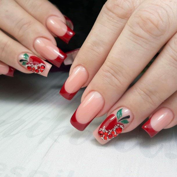 Apple With Red Crystals Artwork On Nail