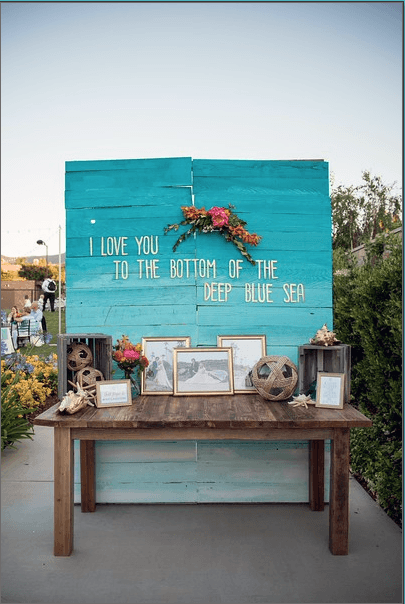 Aqua Blue Backdrop With Seashell Decor Beach Wedding Ideas