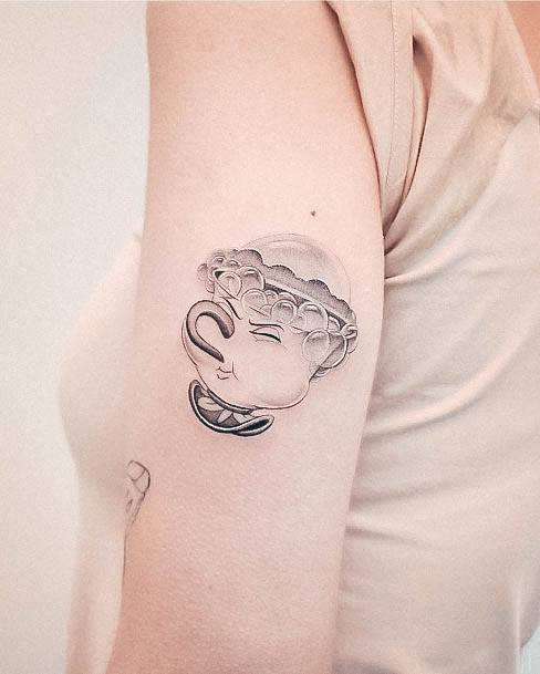 Arm Bubbles Tea Cup Impressive Ladies Beauty And The Beast Tattoo