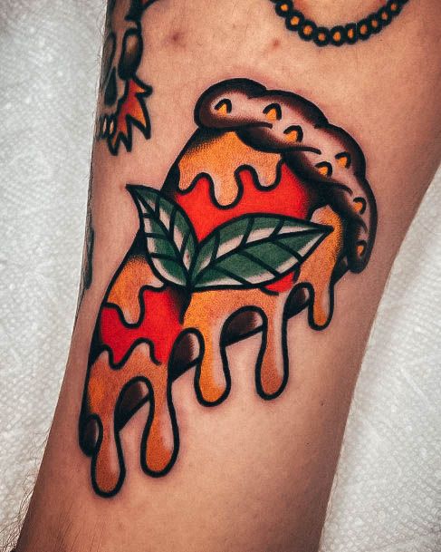 Arm Dripping Cheese Basil Stunning Pizza Tattoo On Lady