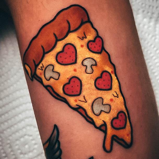 Arm Heart Pepperoni Mushroom Simple Pizza Tattoo For Women