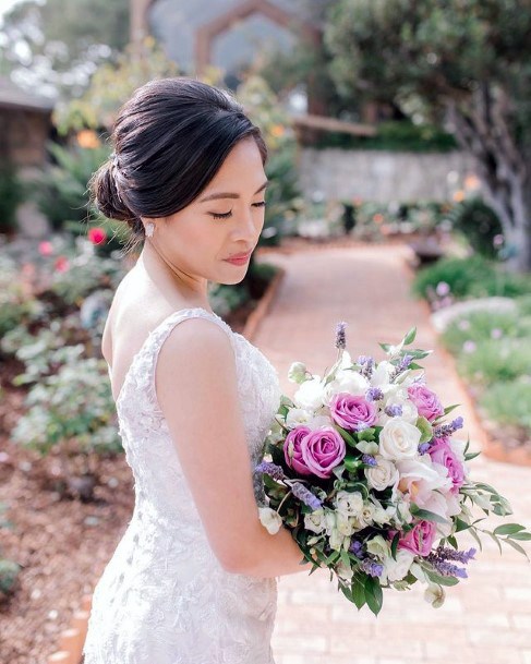 Aromatic Lavender And White Roses Wedding Flowers