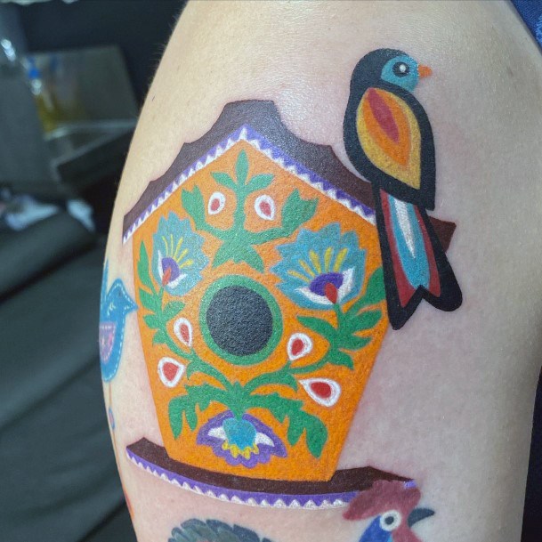 Art Birdhouse Tattoo Designs For Girls