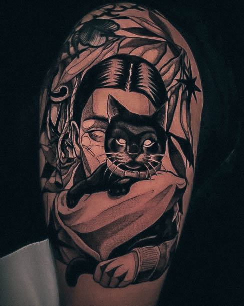 Art Black Cat Tattoo Designs For Girls