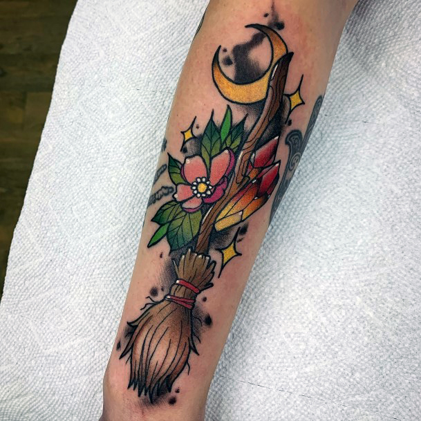 Art Broomstick Tattoo Designs For Girls