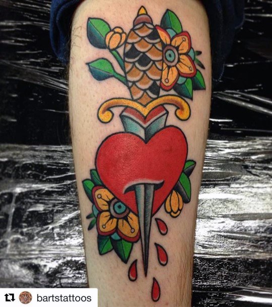 Art Dagger Heart Tattoo Designs For Girls