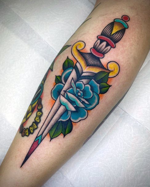 Art Dagger Rose Tattoo Designs For Girls