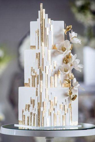 Art Deco Square Tiered Cake With Gold Accents Wedding Cake Ideas