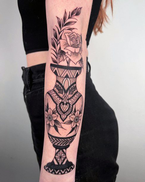 Art Flower Vase Tattoo Designs For Girls