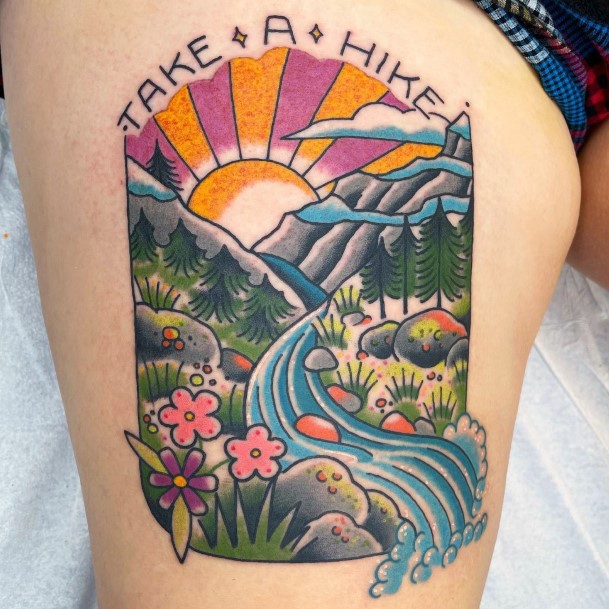 Art Hiking Tattoo Designs For Girls