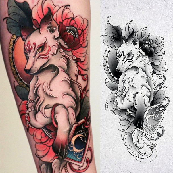 Art Kitsune Tattoo Designs For Girls