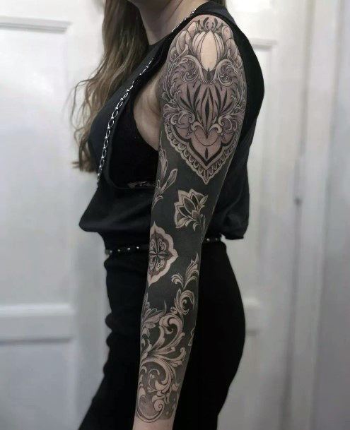 Art Ornamental Tattoo Designs For Girls Full Arm Sleeve