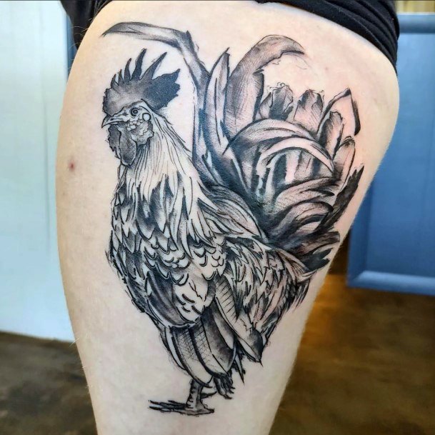Art Rooster Tattoo Designs For Girls