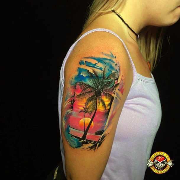 Art Sunset Sunrise Tattoo Designs For Girls