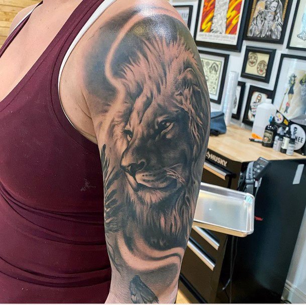 Artful Black Lion Womens Arms Tattoo
