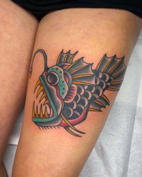 Artistic Anglerfish Tattoo On Woman