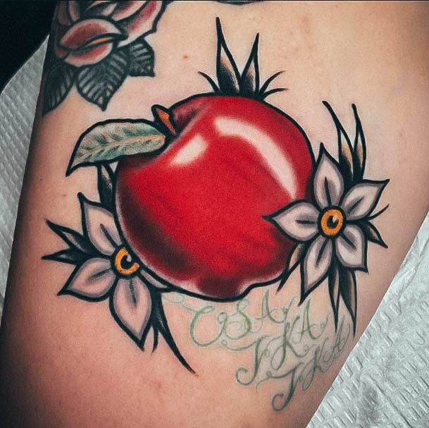 Artistic Apple Tattoo On Woman